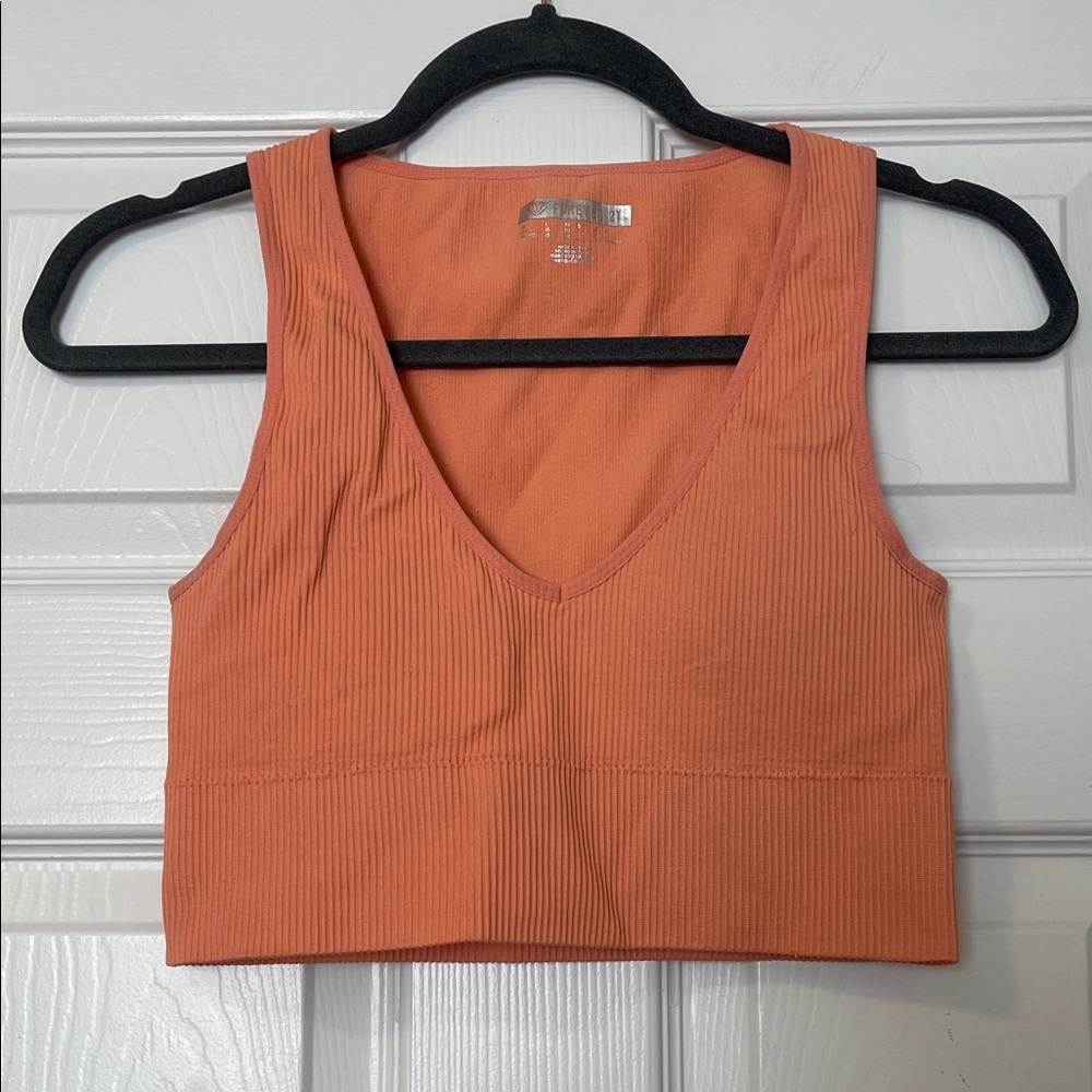 Ribbed V-Neck Cropped Tank Top - Orange
